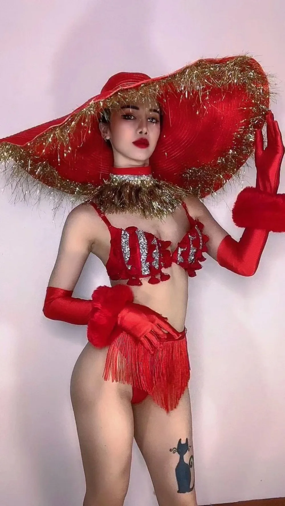 섹시한 레드 비키니, 나이트클럽 바, 무대 댄스 공연, 코스튬 파티, 소녀 댄서 쇼 웨어