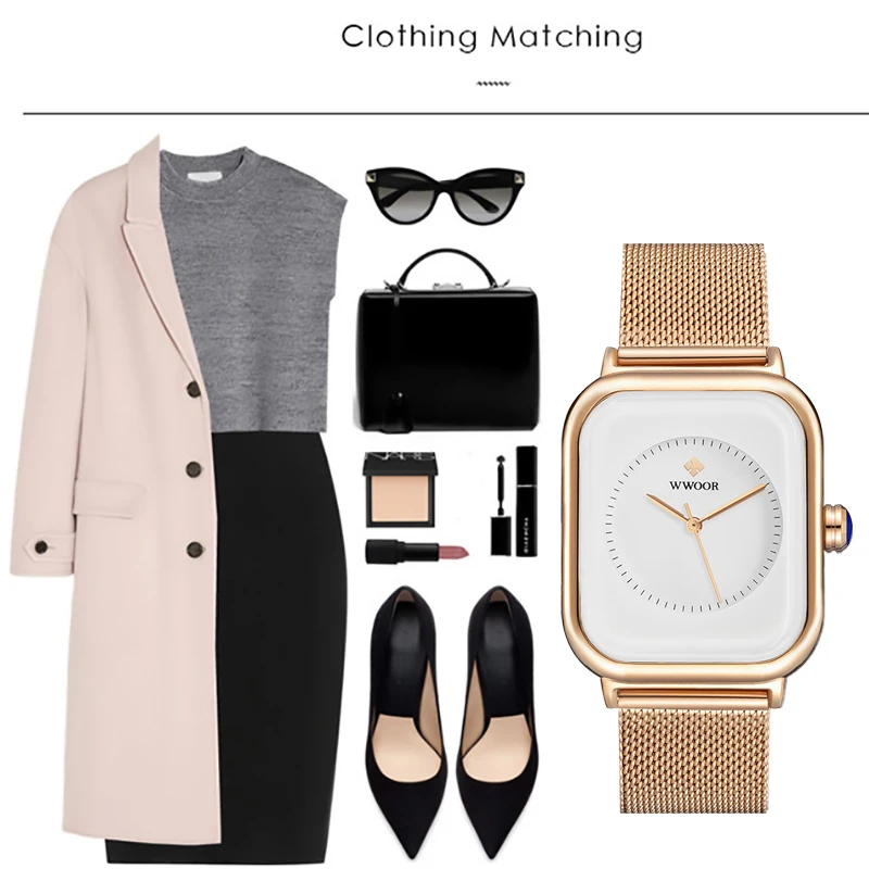 WWOOR 2024 Top Brand Luxury Ladies Watch Ladies Rose Gold Mesh Strap Wrist Watch Bracelet Casual Quartz Watches Relogio Feminino