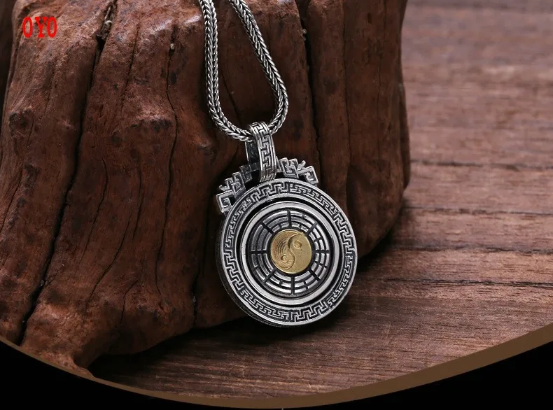 

Real 925 sterling silver six-character mantra turning pendant men's personality necklace Thai silver retro pendant