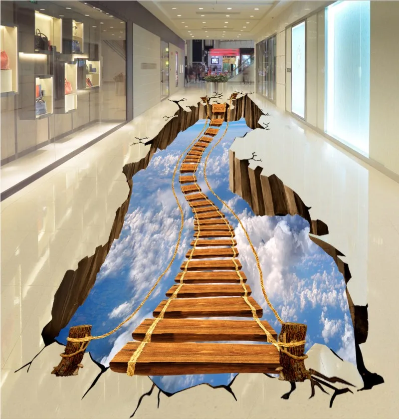 

Custom any size photo pvc self-adhesive wallpaper 3d floor painting wallpaper 3D large ladder floor