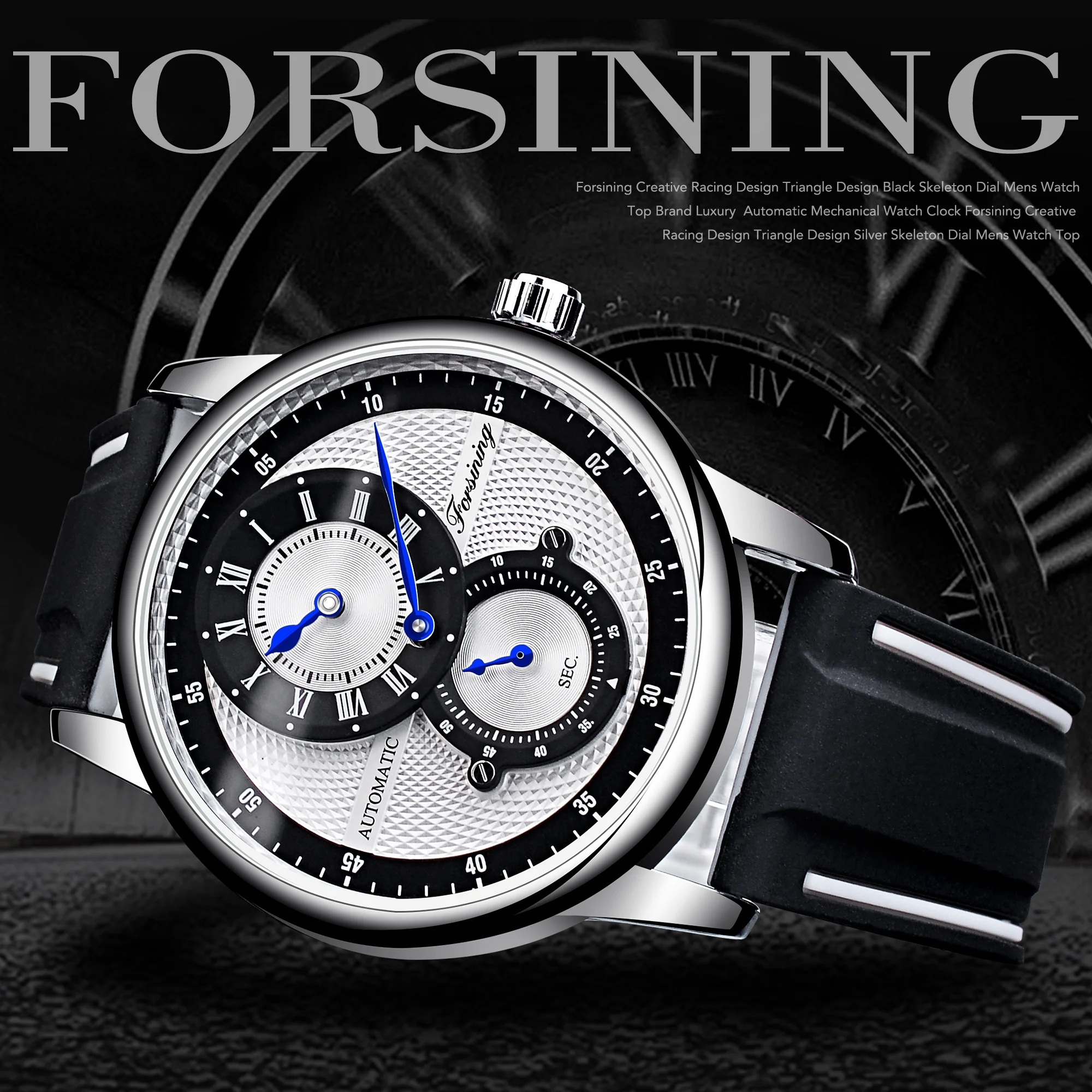 Forsining Waterproof Mechanical Wristwatch Automatic Men Outdoor Watches Silicone Band Watch White Dial Relogio Masculino