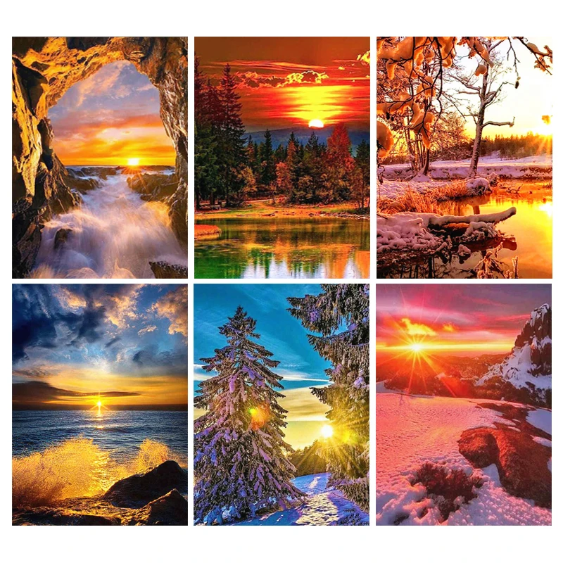 

Yumeart Diamond Painting Cross Stitch "Dusk Seascape Tree" 5D DIY Diamond Embroidery Sunset Rhinestone of Picture Ever Moment