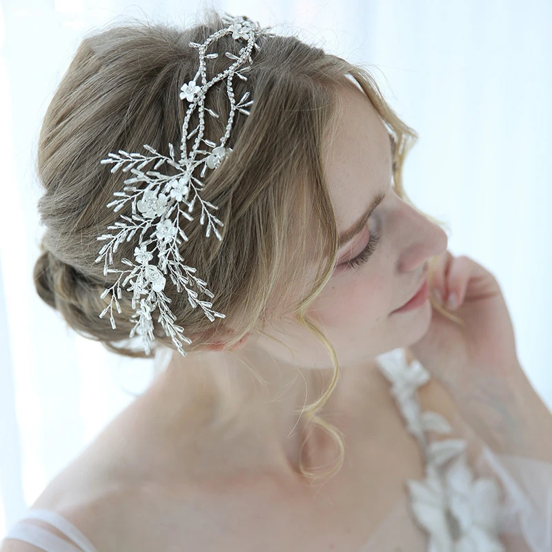 

NiuShuya White Flower Hairband Bridal Hair Jewelry Accessory for Women Prom Party Handmade Wedding Headpiece Hairband