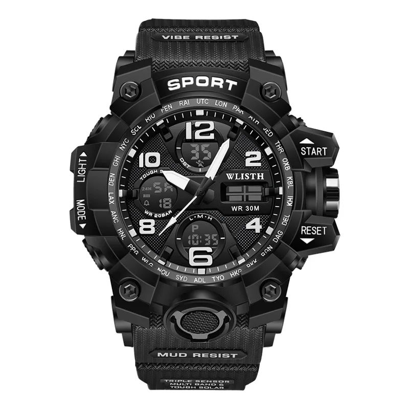 Men\'s Outdoor Sports Waterproof Cool Double Display Luminous Large Dial Multifunctional Electronic Watch