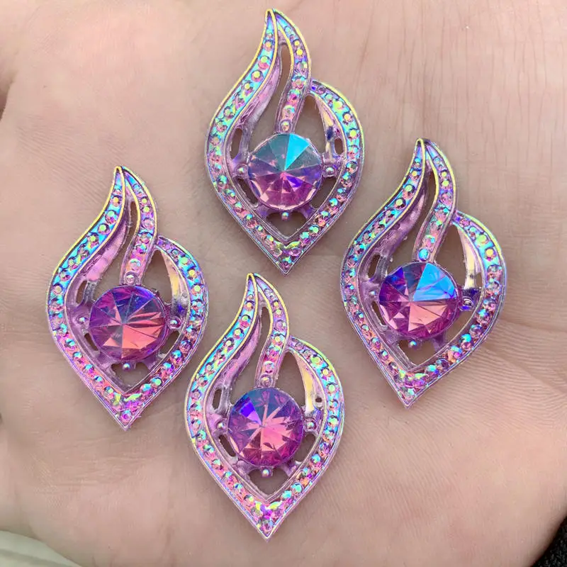 10pcs 21*34mm Leaves shape Sew on rhinestones flatback resin crystals accessory gemstone strass loose beads -S411