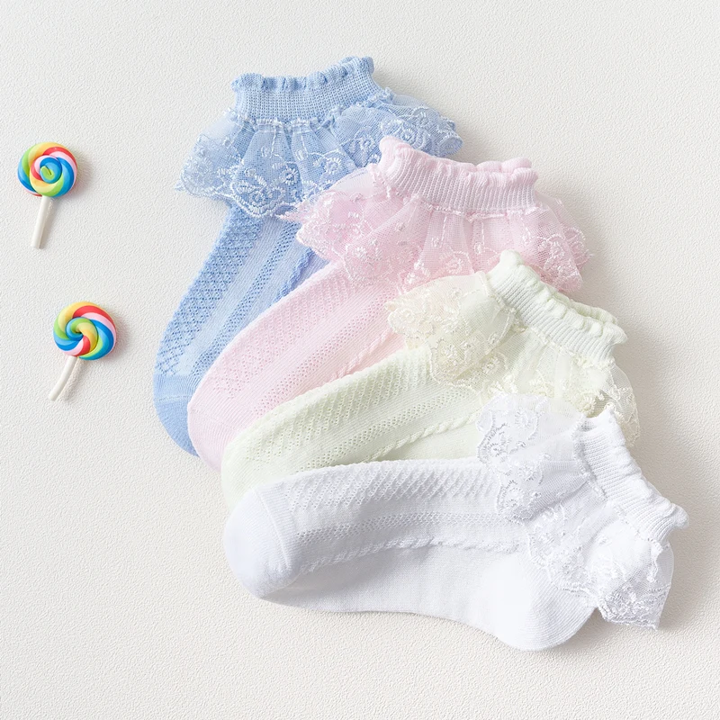 Summer Fashion Kids Socks Baby Girl Ruffle Sock Cute Baby Frilly  Toddle Designer White Pink Lace Kid Cotton Socks For Girls