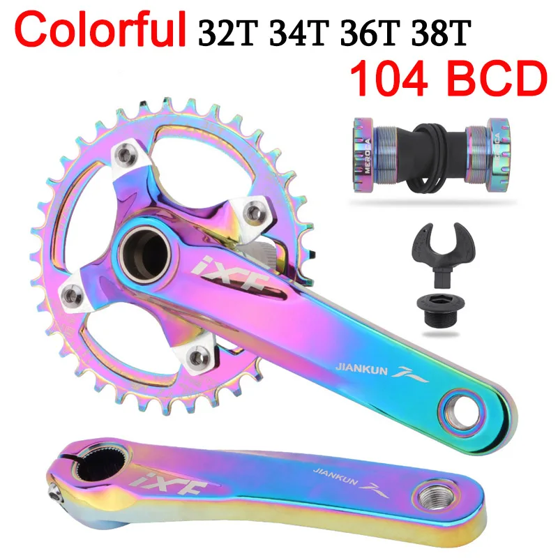 

Dazzling Color 104bcd Mountain Bike Hollow Integrated Crank With Narrow Wide Teeth Single Speed Chainrings 32T 34T 36T 38T