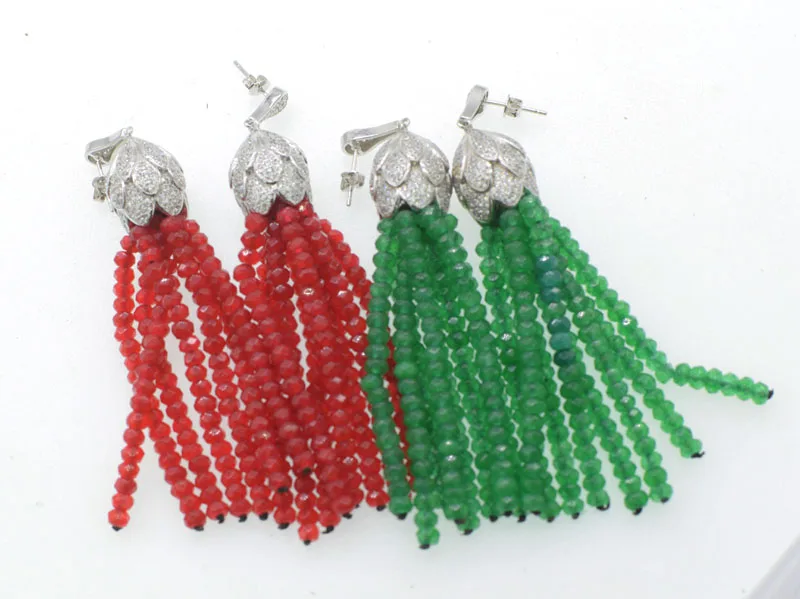 one pair green/red/yellow/purple jasper  roundel faceted hook tassel drop earrings 80mm  wholesale beads nature  FPPJ