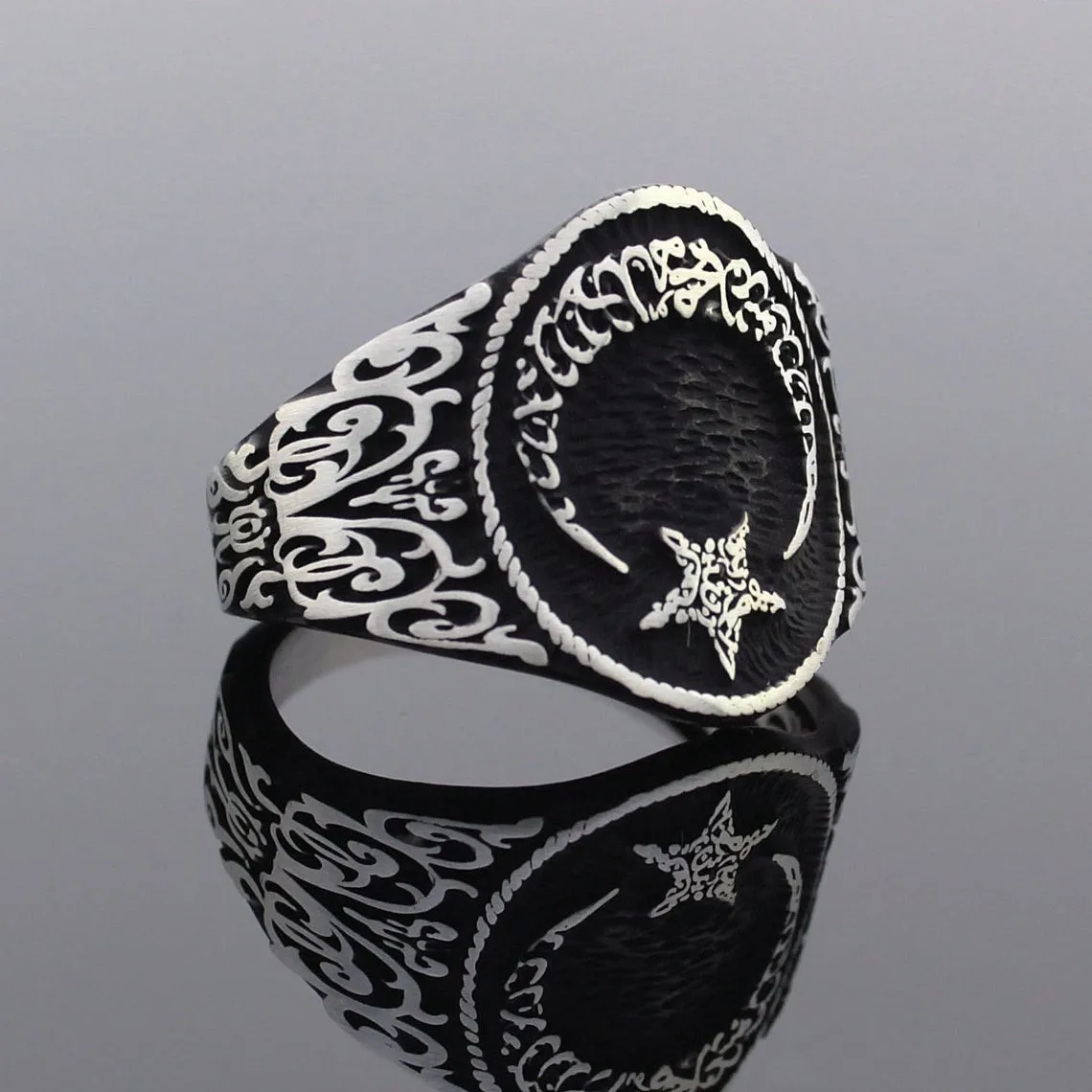 

Solid 925 Sterling Silver Crescent Moon Star the Word Tawheed Islamic Men's Ring Special Ring Jewelry Accessory For Men