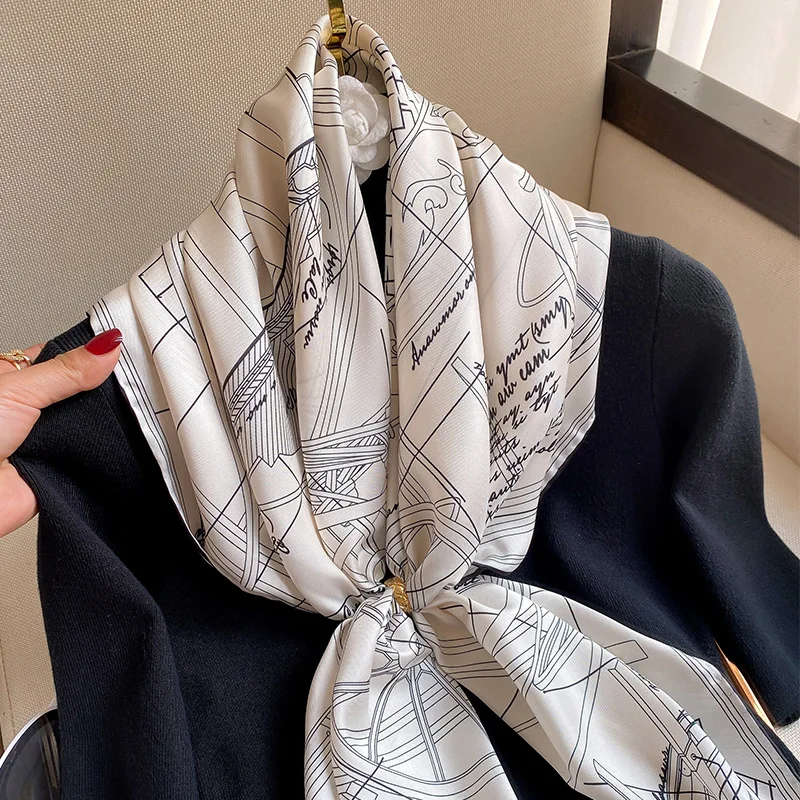 

KOI LEAPING new classic geometry stripe fashion hand stitch twill silk 90 large square scarf decorative scarf shawl gift