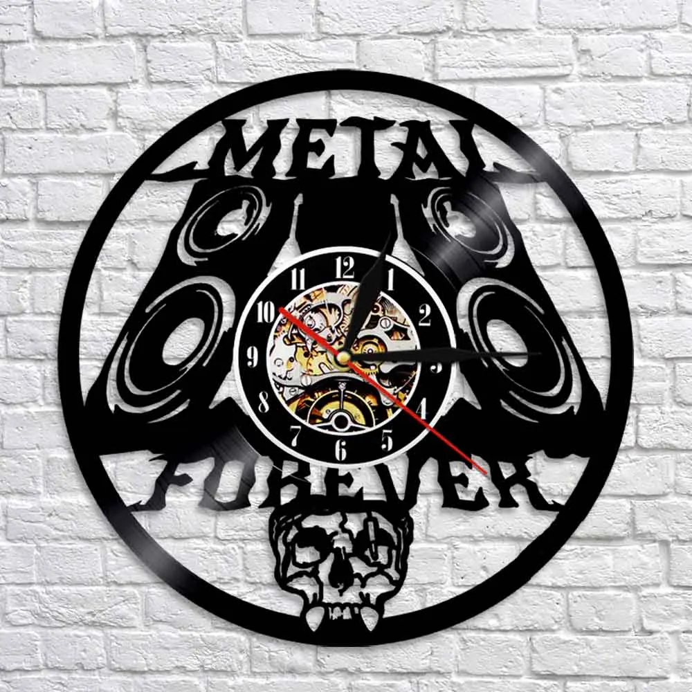 Heavy Metal Music Forever Wall Clock Rock n Roll Music Studio Vinyl Record Wall Clock Hanging Watch Metal Music Lover Gift