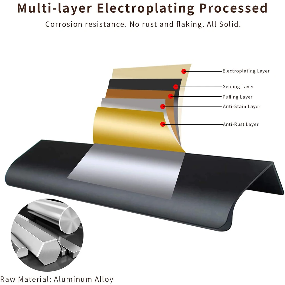 Manija oculta para muebles de cocina, tiradores negros para cajón de armario, pomos para puerta de armario, evita arañazos con tornillo