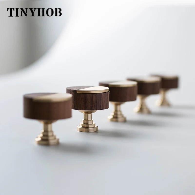 TINYHOB  Walnut Brass Furniture Handles Nordic Pulls Cupboard Wardrobe Dresser  Wine Bar Drawer Cabinet Knobs