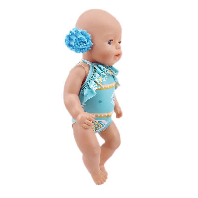 Head Flower Swimsuit Fish Scale Style For 43Cm Baby Items&18Inch American Doll Girl,Generation Born Baby Accessories For Clothes