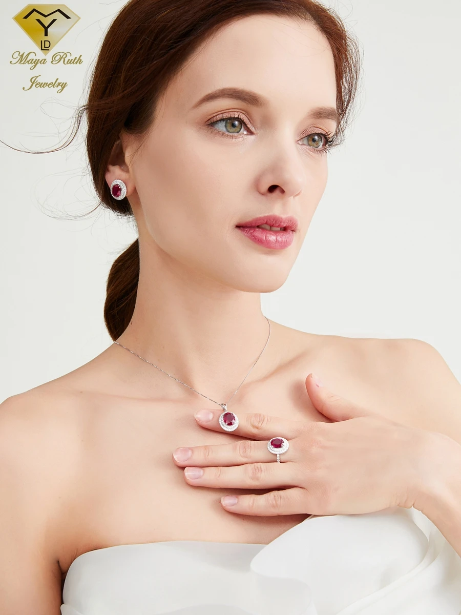 Lab Created Ruby Gemstone Cocktail Ring For Women Red Real 925 Sterling Silver Party Anniversary Gift Female Oval Shape Vintage