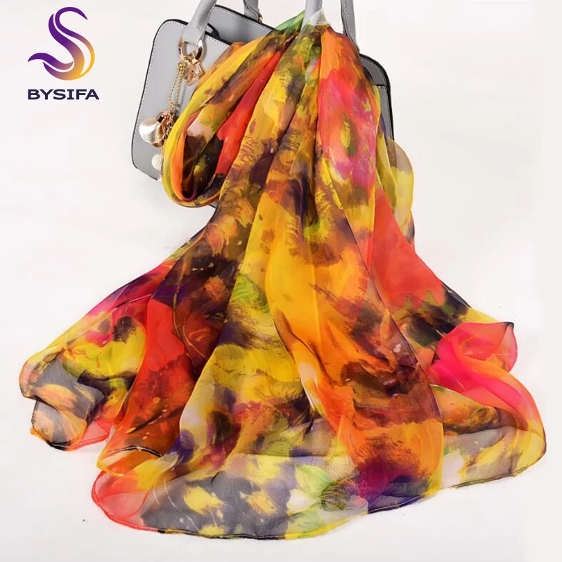 [BYSIFA]  Silk Scarf Hijabs Women Fashion Brand Summer Beach Cover-ups Ladies Navy Blue Neck Scarves 100% Silk Long Scarves