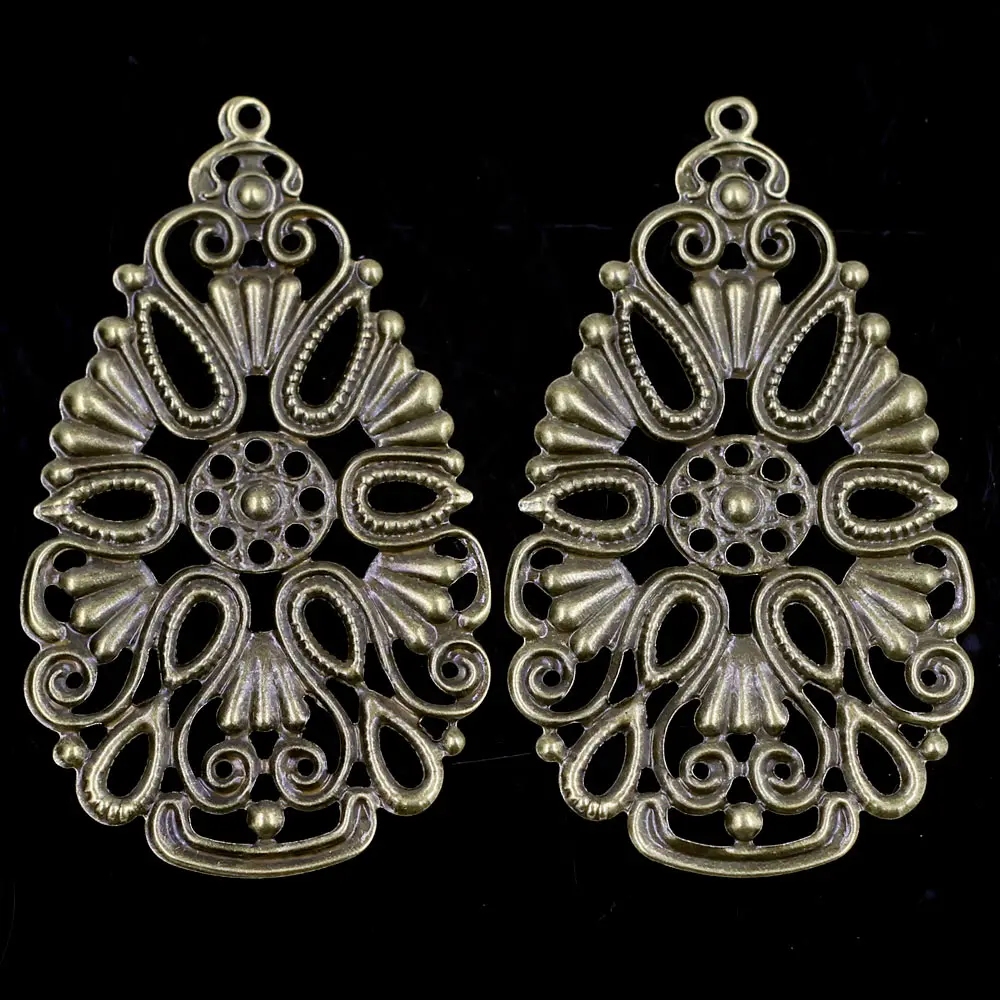 10Pcs Embellishment Pendants Filigree Wraps Flower Drop Connectors Alloy Bronze Tone Scrapbook Jewelry DIY Findings 6.8cm