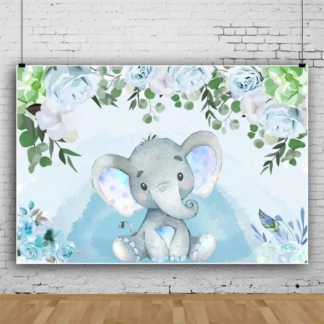 Boy Elephant Baby Shower Background Polyester Elephant Baby Shower Party Photography Backdrop It's a Boy Baby Decoration