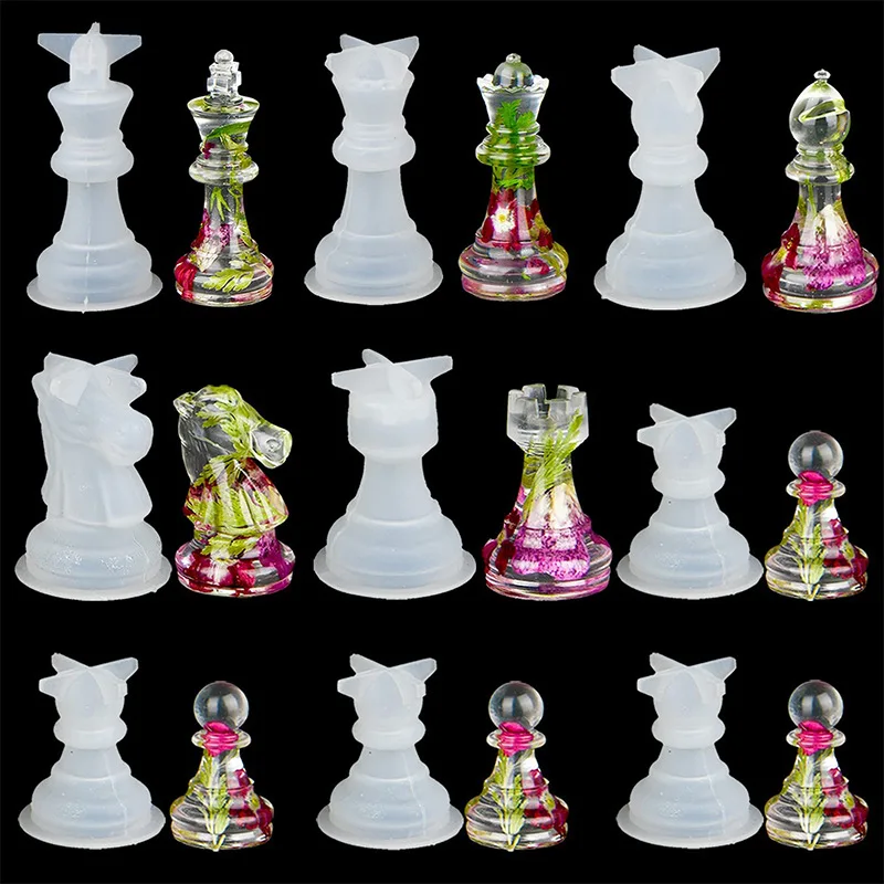 International Chess Shape Epoxy Resin Crystal Drop Glue Mold DIY Clay Pendant Silicone Molds Home Decoration Storage