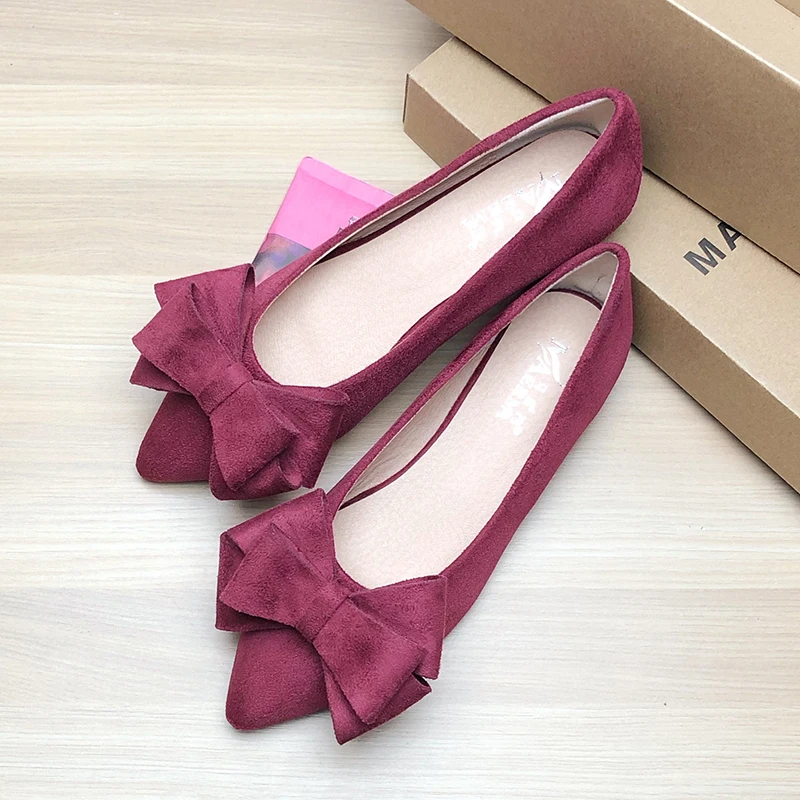 Women Flats with Big Bowknot Red Wedding Shoes Flat Heel Butterfly-knot Soft Sole Small Size 33 34 large size 43 Rose Red Flats