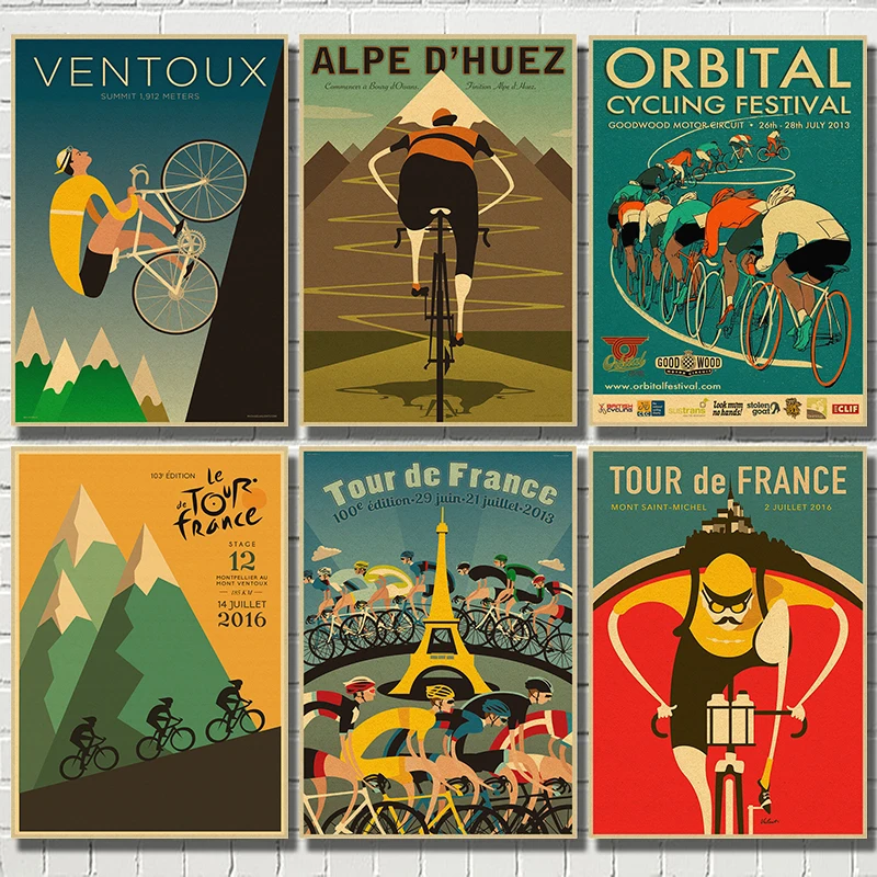 Alpe Mountain Bicycle Bike Ride Vintage Retro Kraft  Poster Painting Wall Picture Print Home Bedroom Decoration