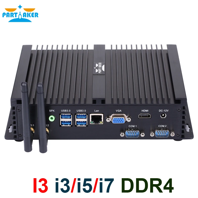 Partaker Fanless Industrial Mini PC Intel i7 10510U i7 8565U i5 8265U 2*DDR4 Msata+M.2 PCIE Mini PC Windows 10 HTPC Nuc VGA HDMI