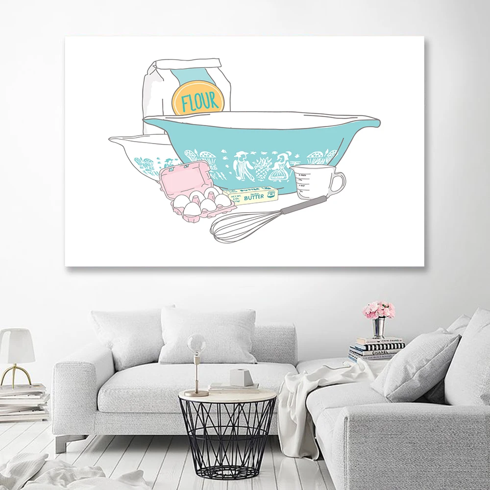 Vajilla azul abstracta, pintura en lienzo, cuenco, huevos de harina, carteles e impresiones, decoración de cocina y restaurante, imagen artística de pared sin marco