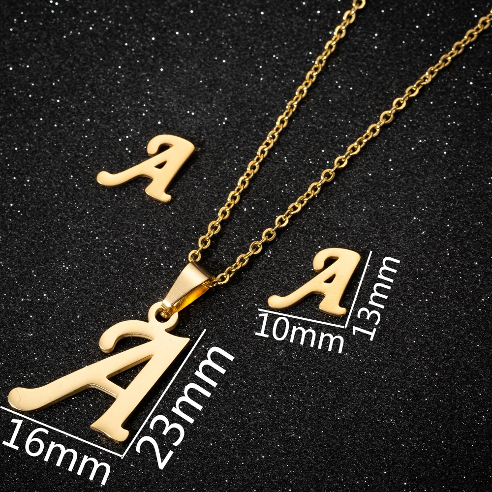 Simple 316 Stainless Steel English Name 26 Letters Jewelry Charm Letter P Pendant Chain Necklaces Set for Monther Sister Gift