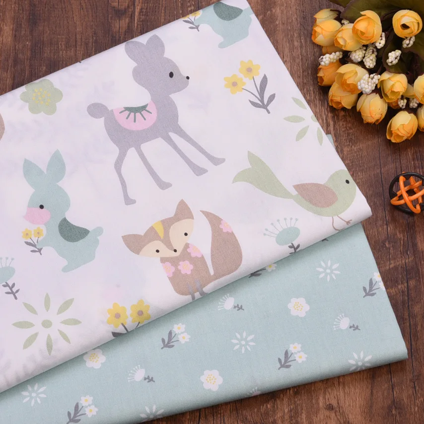 Cotton Fabric Diy Patchwork Quilting Handmade Baby Cloth Dress Bedding Blanket Sheets Tilda Tissus Tecidos Green Deer Fox Print