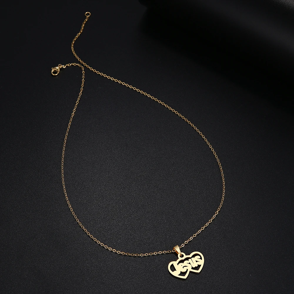 DOTIFI قلادة من الفولاذ المقاوم للصدأ للنساء رجل مزدوج القلب يسوع المختنق قلادة قلادة مجوهرات الخطوبة #4