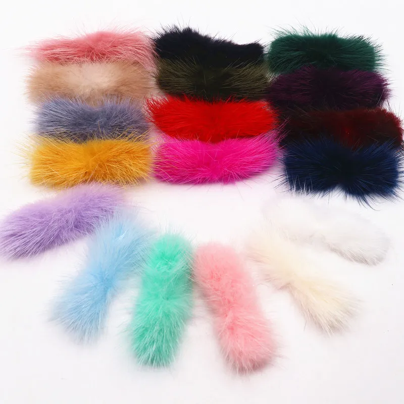 Bowknot Mink Fur Pompom 3*7cm Rectangle Fluffy Mink Ball Girl Headdress Hair Accessories Clothing Bag Hat Decoration Material