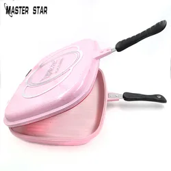 Master Star Famous Brand Design Die-Casting Double Sided Fry Pan 40cm Pink Color Grill Steak Pan High Quality Kitchen Cookware