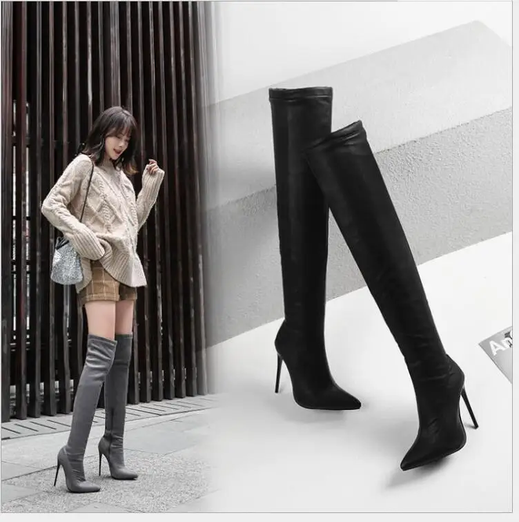 Bottes à talons hauts au-dessus du genou pour femmes, chaussures de mode classiques pour femmes, cuissardes pour dames, grand, noir, sexy, nouveau, automne