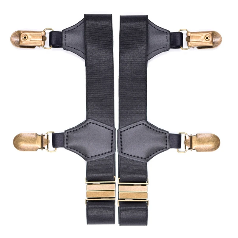 Men Women Black Socks Suspenders Holder with Double Hard Metal Non-Slip Clips Elastic Adjustable Garters Belt Accessory