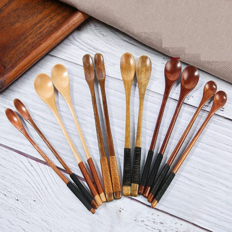 New small wooden spoon kitchen cooking utensils long handle ice cream coffee tea spoon creative handmade wooden tableware kitche