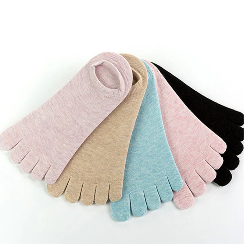 

5 Pairs Short Womans Casual Socks with Toes Spring Autumn Sweat-absorbing Solid Invisible Ankle Sock Low 5 Fingers No Show Socks