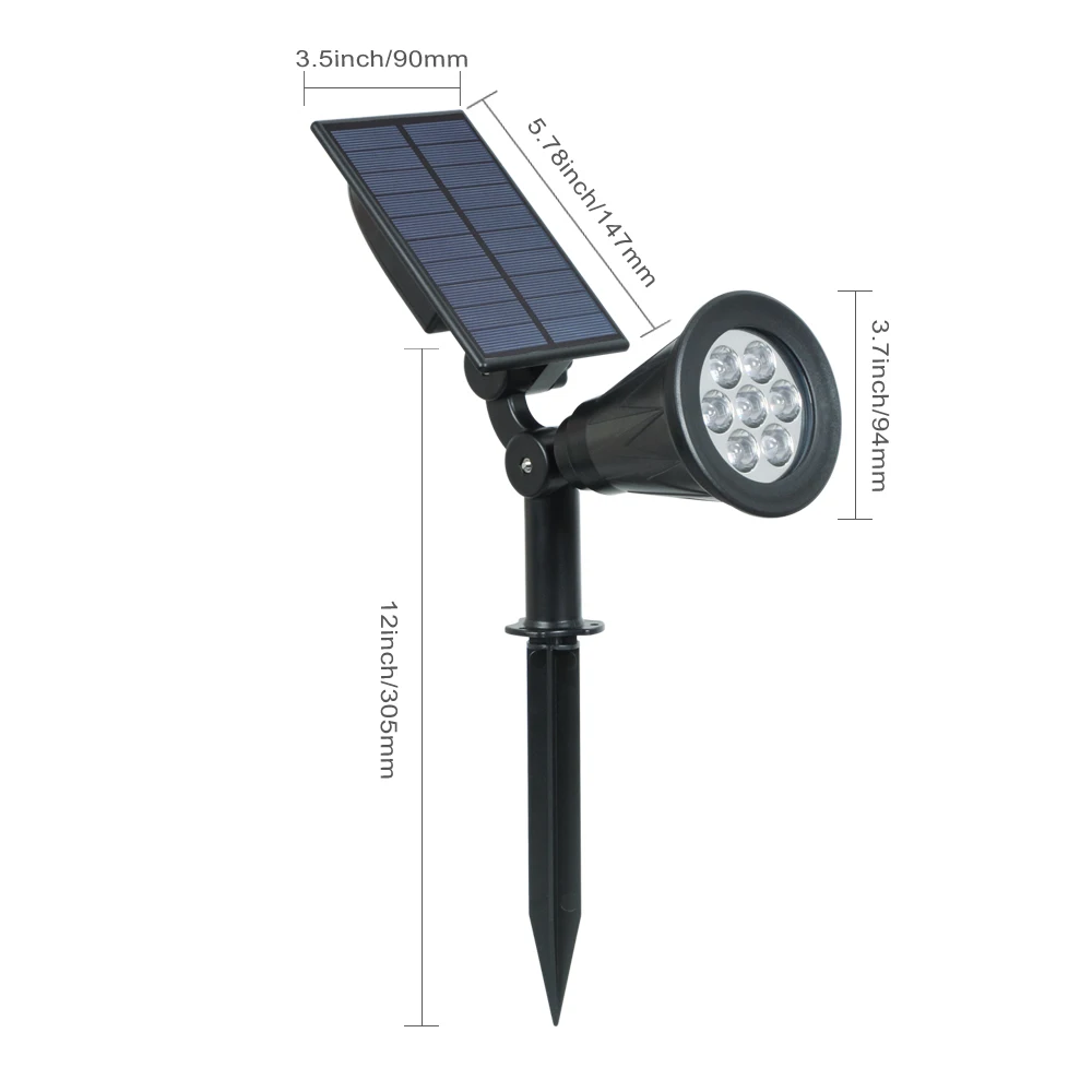 KH-LITEC 2PACK Solar Spotlights 7 LED Solar Lights Waterproof Outdoor Landscape Light for Patio Porch Path Deck Garden Garage