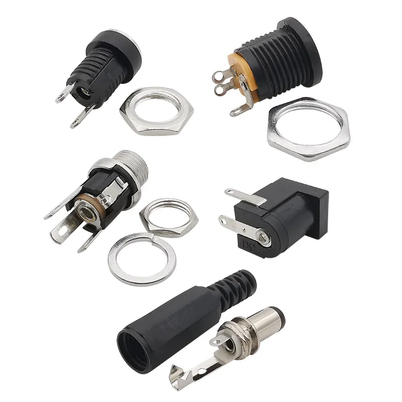 10Pcs/lot 5.5x2.1mm DC Connectors Power Jack Plug Adapter DC Male Female Socket Nut Panel Mount DC Power Connector 5.5*2.1mm