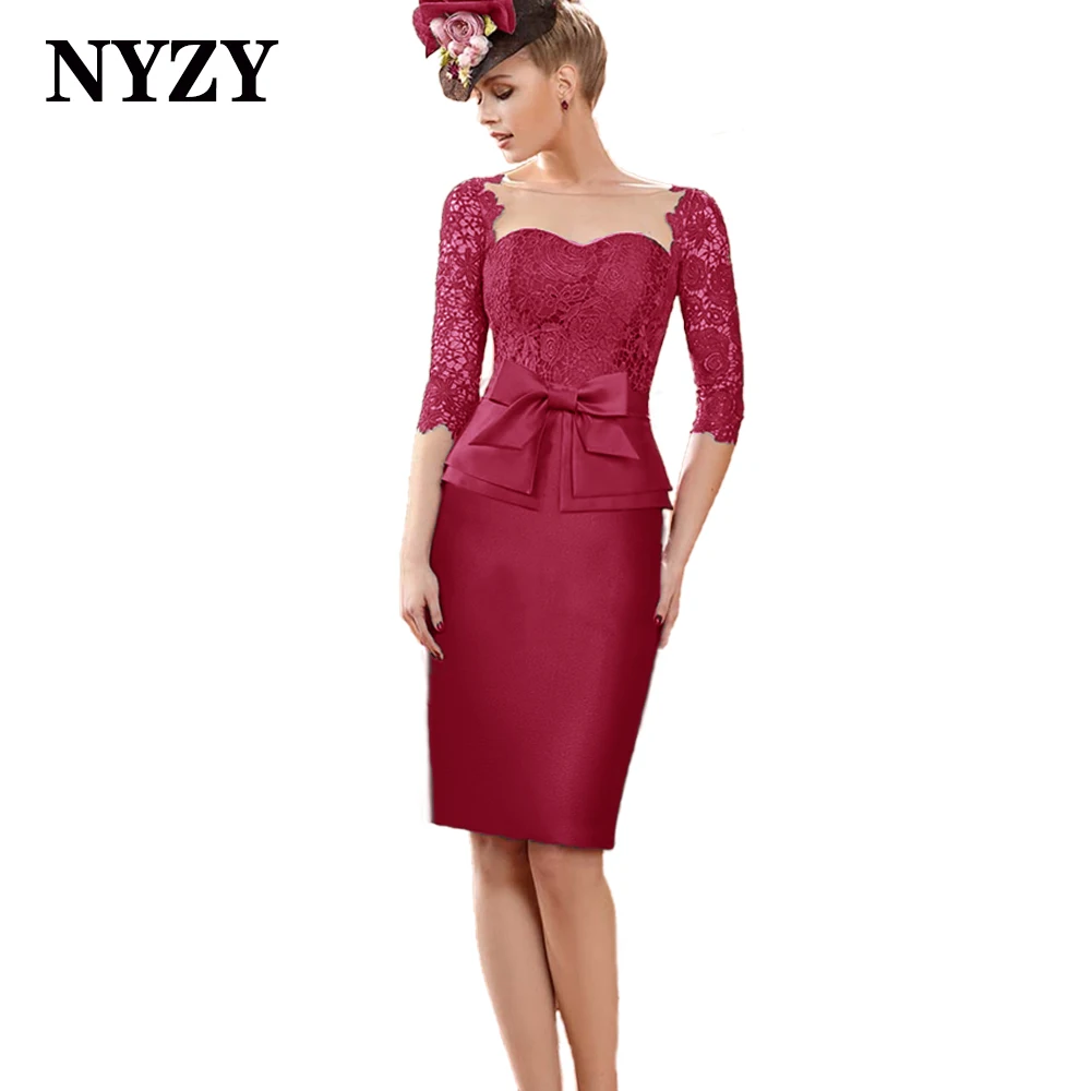 NYZY M361G Olive สีเขียว Sheath 3/4แขนสั้นลูกไม้ชุดเจ้าสาวงานแต่งงาน2021 Vestidos De cóctel