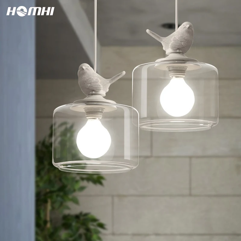 Homhi Burung Lampu Kaca Tunggal Gantung Candiles Modern Liontin Cahaya Kamar Tidur Chandelier Anak-anak Langit-langit Dekorasi HPD-038