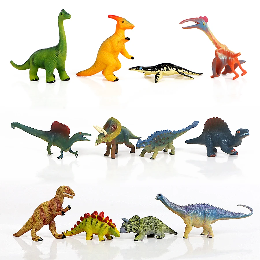 12pcs Mini Animals Model Dinosaur Triceratops Pterosauria Figurines Action Figures Miniature Model Kids Toys