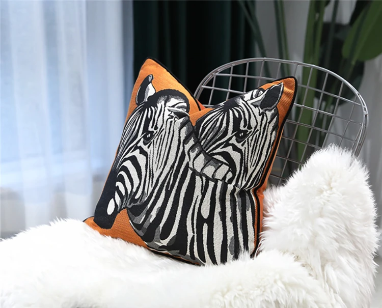 Modern Luxurious Designer Zebra Orange Woven Velvet Decorative Pillow Case Home Sofa Chair Pipping Cushion Cover 47x47cm 1pc/lot