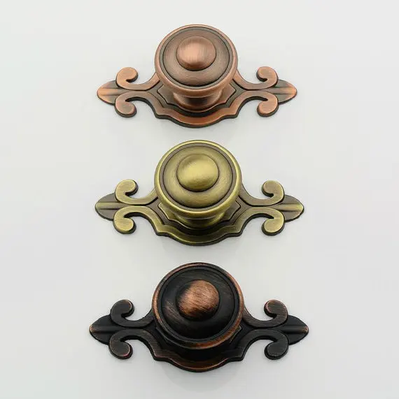 

Antique Bronze Copper Dresser Drawer Pull Handles Knob Backplate Metal Pulls / Vintage Style Cabinet Handle Pull Knobs Hardware