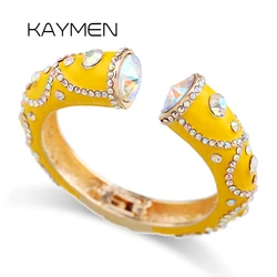 All Seasons Women's Enamel Color Statement Fashion Bangle Cuff Bracelet Gold Plated Inlaid AB Rhinestons Cuff Bangle