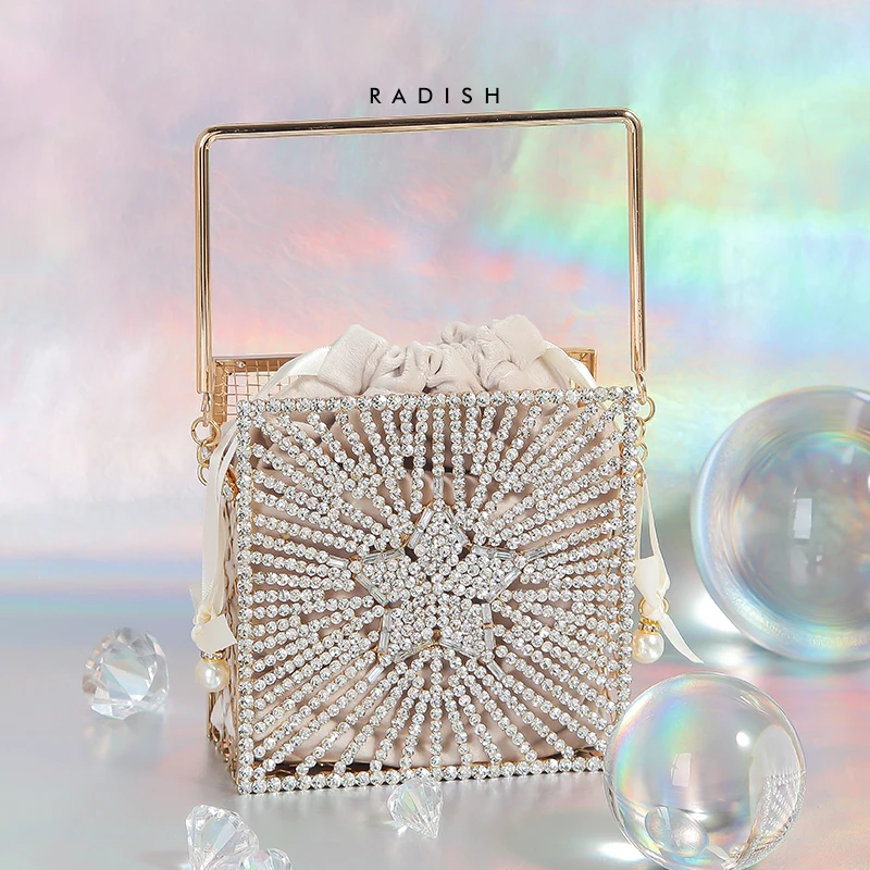 Chic Star Diamond Party Evening Bag Clutch Bag for Women Luxury Hollow Female Purses and Handbags Rhinestone Designer Chain Bag