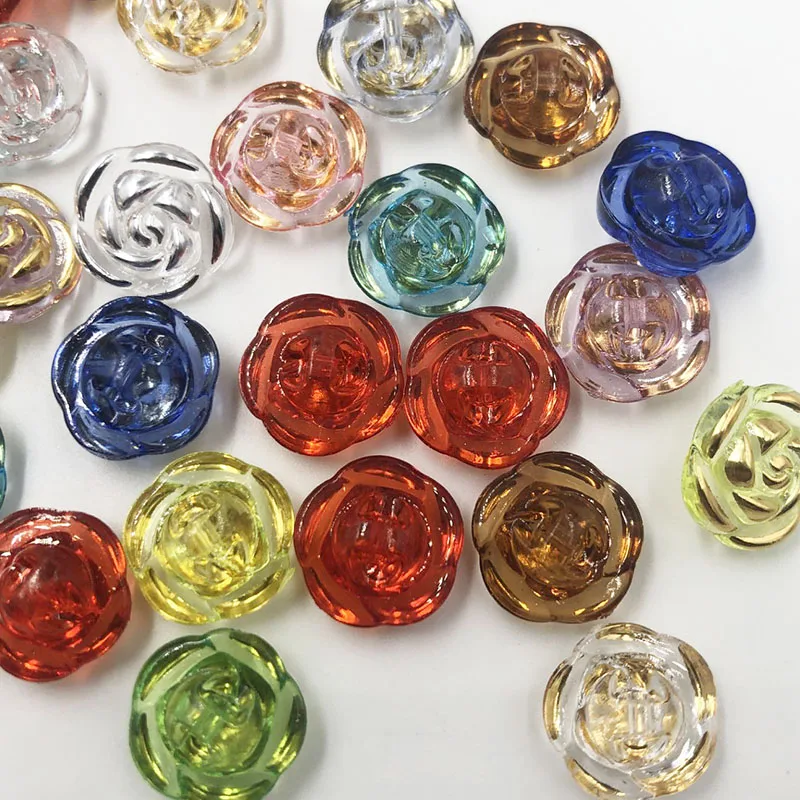 50/100pcs Crystal Rose Gold Clothing buckle Plastic Buttons Acryl Rose Straight hole Mix PT92