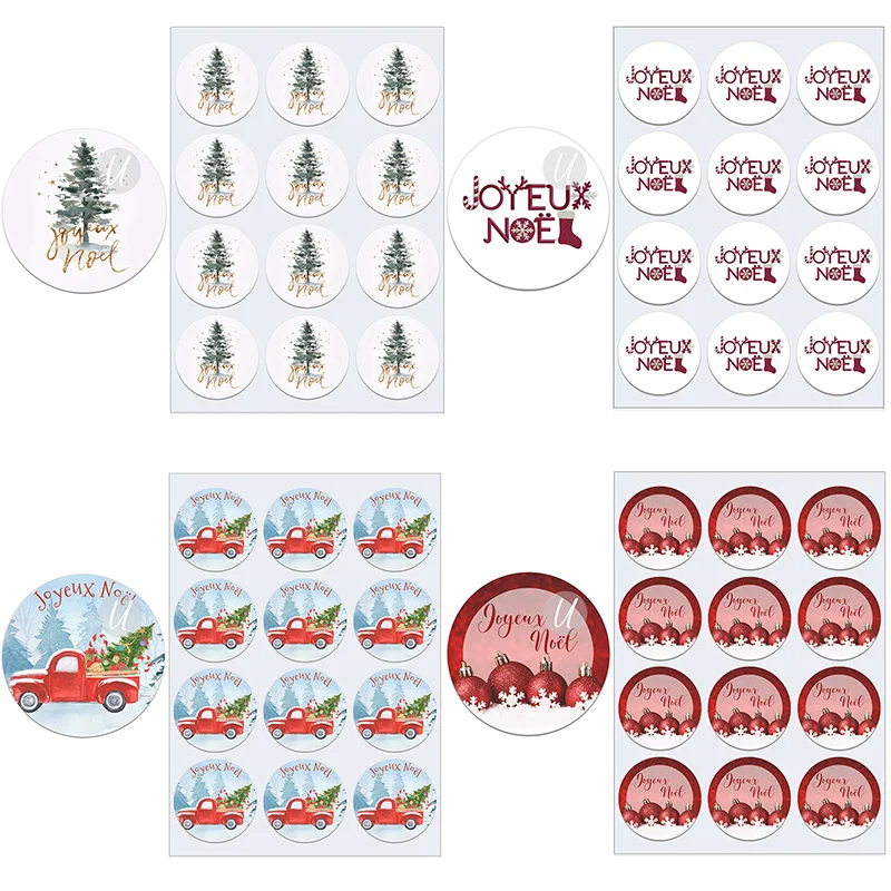 Merry Christmas Stickers Joyeux Noël Christmas Trees French Merry Chrsitmas Decorative Stickers Wrapping Gift Box Label