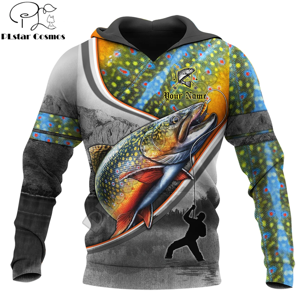 Trucha pesca hombre nombre personalizado 3D impreso Sudadera con capucha para hombre sudaderas con capucha Unisex sudadera otoño ropa de calle chaqueta Casual chándal KJ737