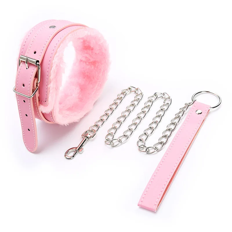 Sexy Pink PU Leather Chain Collar with Leash BDSM Bondage Sex Toys Fetishs Collar Adult Games Sex Accessories Toys for Adults