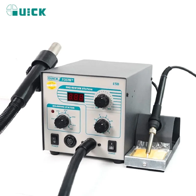 Quick 706W+ Air Gun Soldering Station 2 in 1 110V/220V Rework Station Double Station Hot Air Desoldering Station